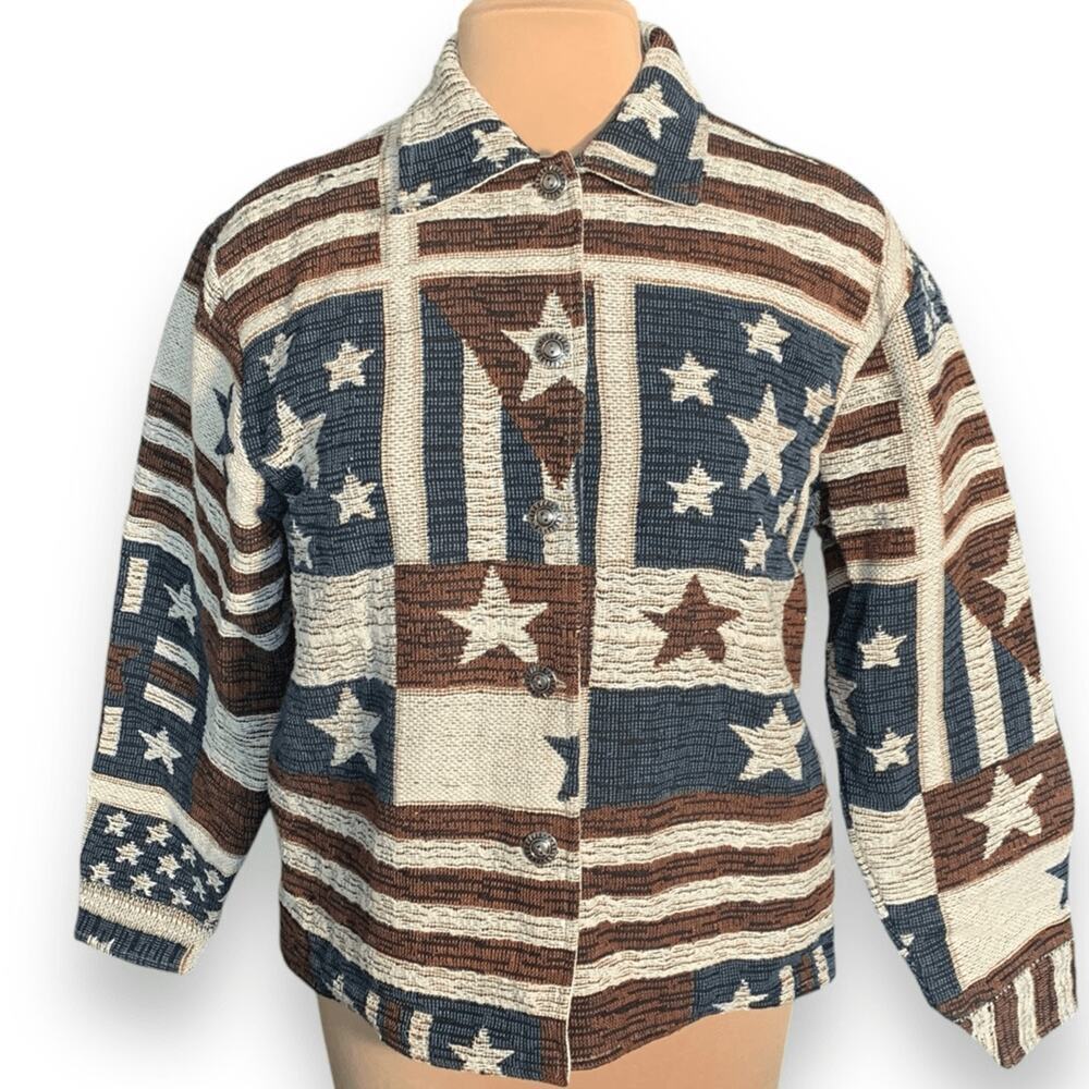Vintage Star-Spangled Bomber Jacket - Blue, Brown, Cream - Picture 11 of 11